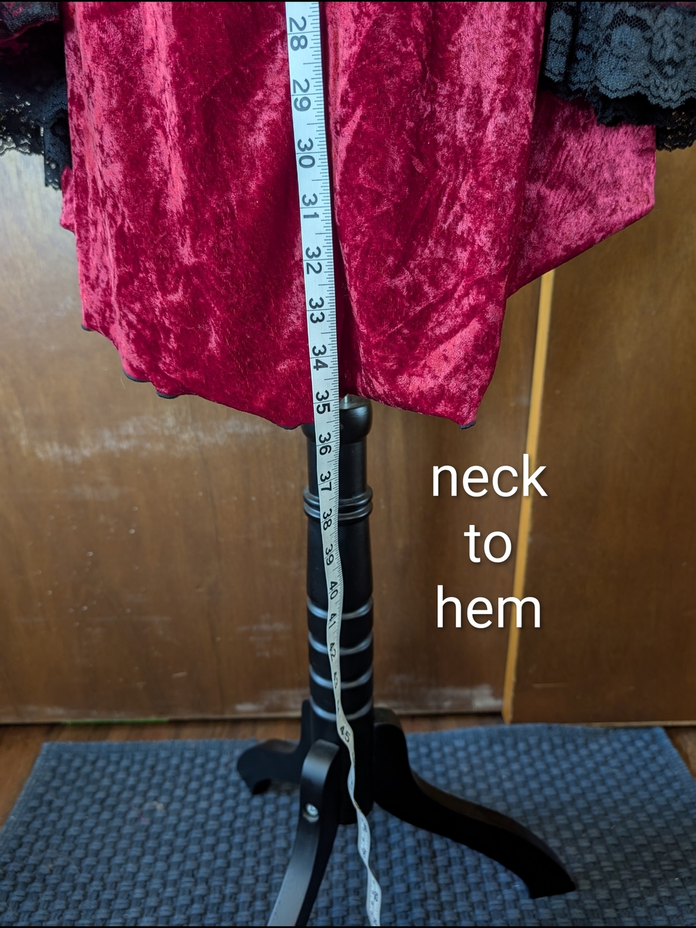 Red Velvet Lace-Up Women's Cold Shoulder Top With Bell Sleeves - Picture 8 of 11